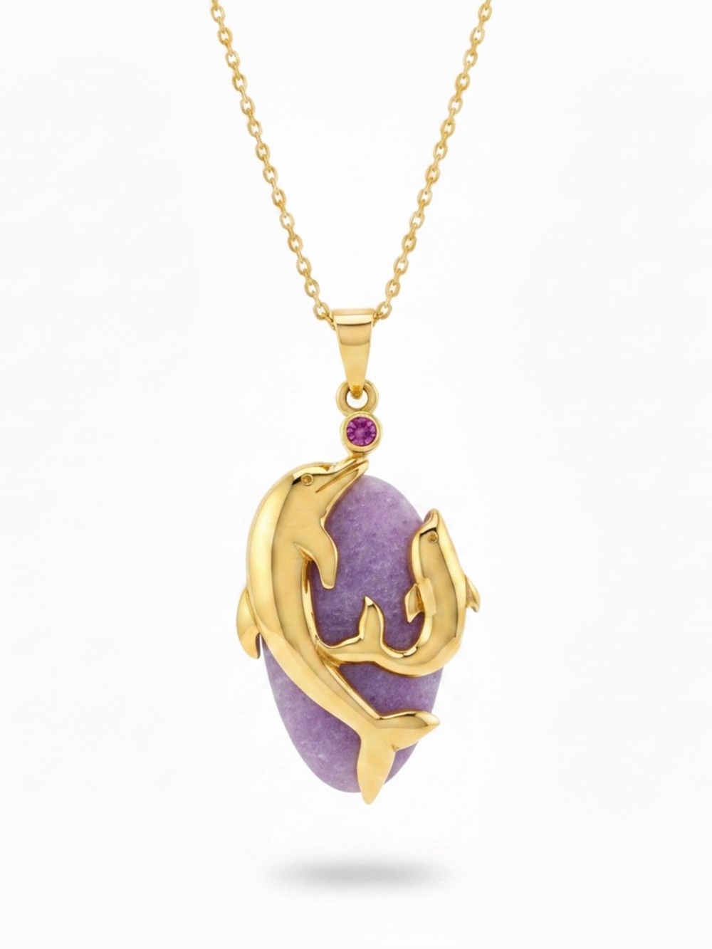 Gold Tone 925 Sterling Silver Dolphin Necklace with Morganite Pendant